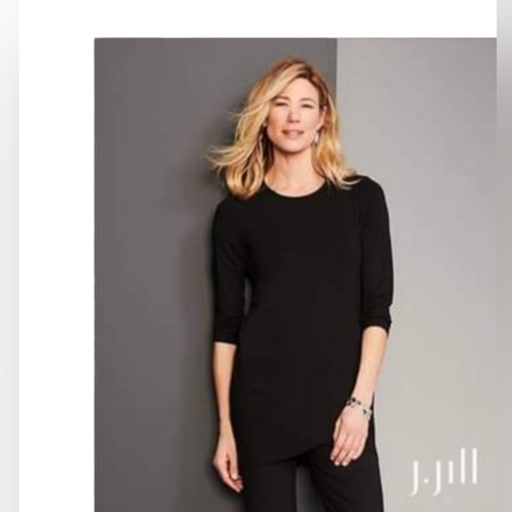 J. Jill Women's Size Large Wearever 3/4 Sleeve Jersey Knit Pullover Top in Black